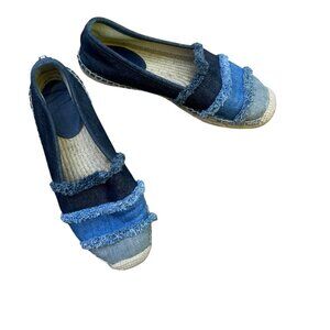 MICHAEL Michael Kors Tri Blue Canvas Denim Raw Edge Espadrilles Size 7